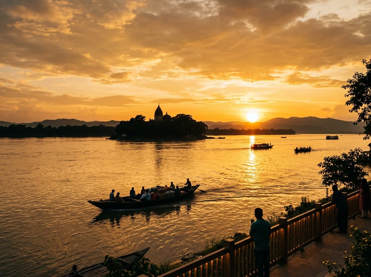 Sunset over Brahmaputra in Assam